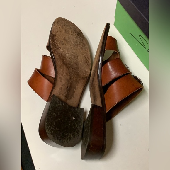 Women's 7 M SESTO MEUCCI Florence Italian Brown Leather Metal Hardware Sandals - Picture 5 of 16